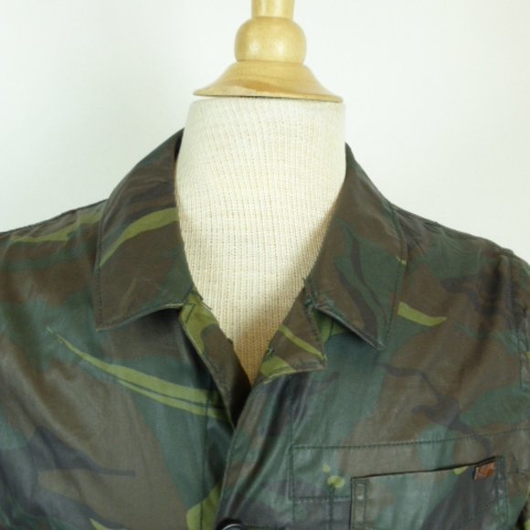WILLIAM RAST camo green waxed cotton button up blazer chore jacket S - Picture 4 of 9